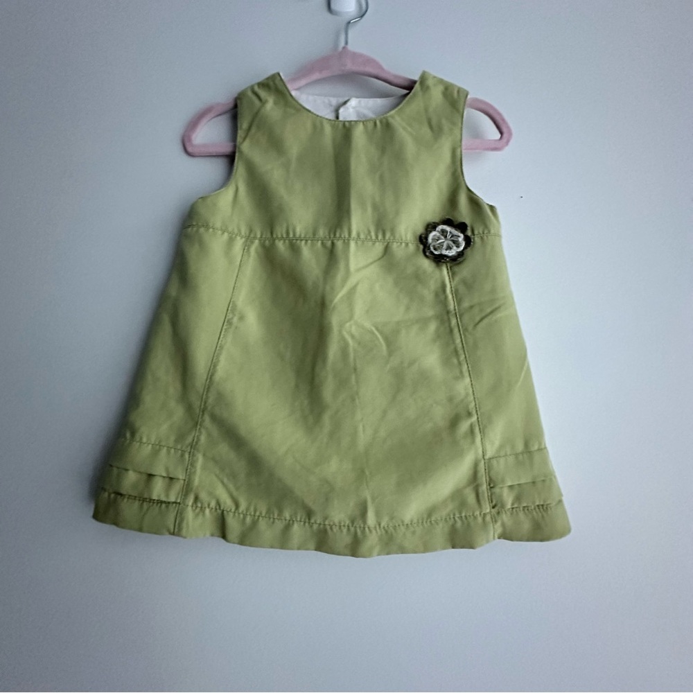 Vintage Natalys Green Sleeveless Dress with Flower Accent Size 6M